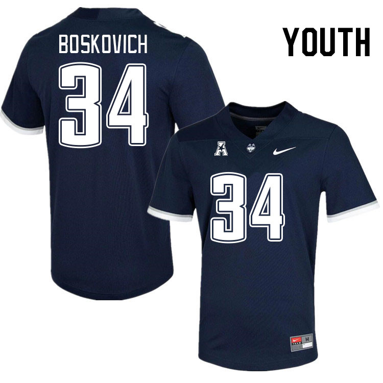 Youth #34 Carter Boskovich Uconn Huskies College Football Jerseys Stitched-Navy